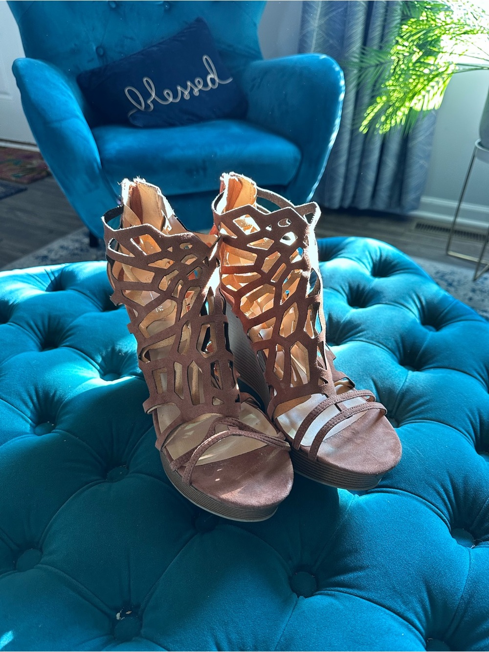Hot Tomato Brown Laser-Cut High Heel Sandals